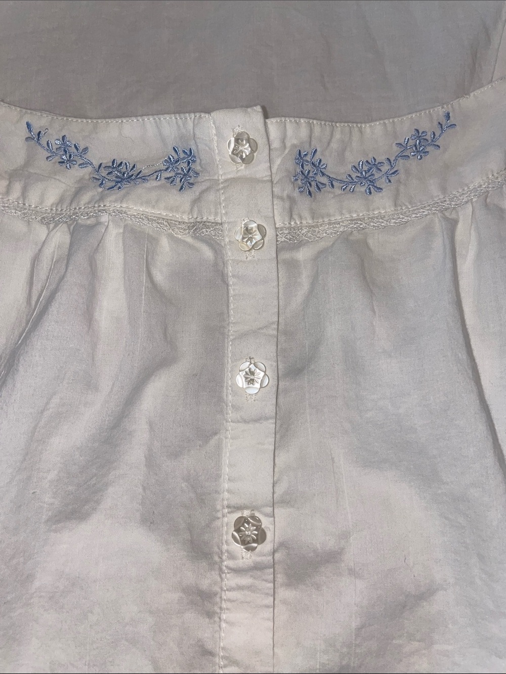 Laura Ashley White Cotton Nightgown with Light Blue Embroidery Sz Medium - Picture 3 of 13